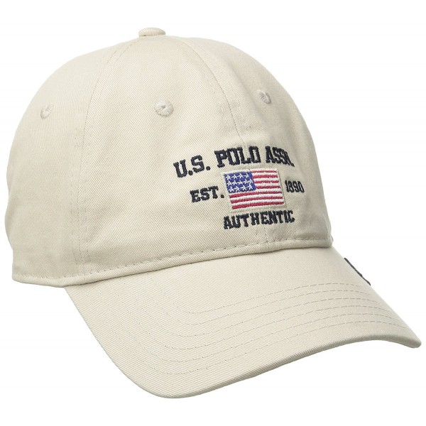 U.S. Polo Assn. Men's Logo American Flag Twill Baseball Cap With Self Strap - Stone - CG12EKR185B