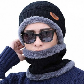 HindaWi Slouchy Beanie Winter Hats For Men Windproof Scarf Warm Snow Knit Skull Cap - _Hat and Scarf(black) - CG12OBLMDCL