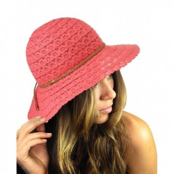 NYFASHION101 Open Knit Brown Braided Trim Vented Cotton Beach Sun Hat - Coral - C512G6LB8O5