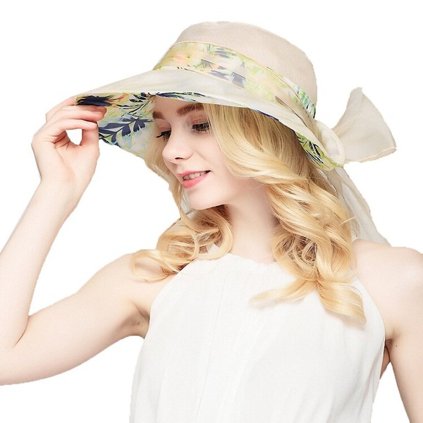 Women's Wide Brim Mulberry Silk Sun Protection Hat - Beige - CG11AZ6GMO3