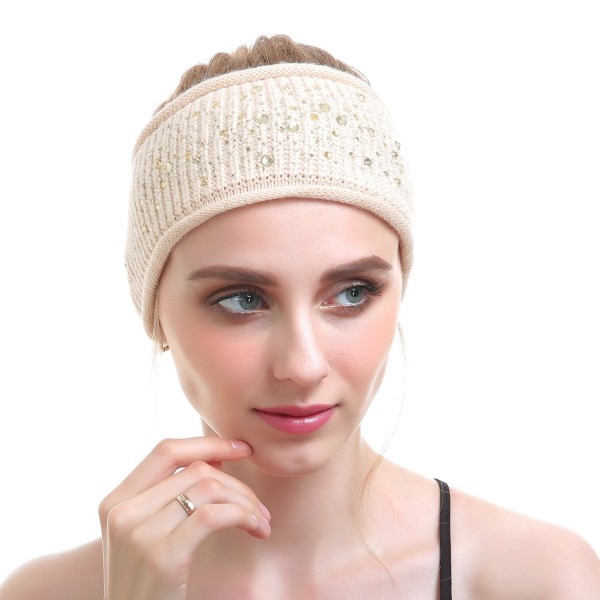 Women Knit Headband - Sport Wool Headbands Cashmere Yoga Headwear Head Wrap Ear Warmer - Beige - CP187CL0C32