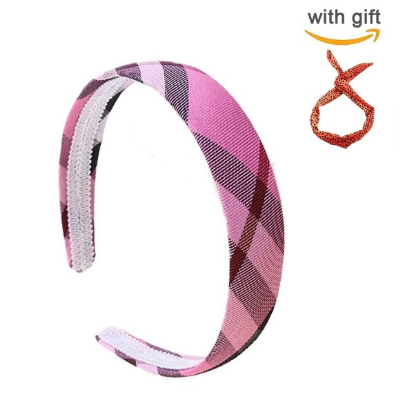 Fashion Plaid Wide Headband women Girl Fashion solid Hair accessories - Pink - CQ1850OLENO