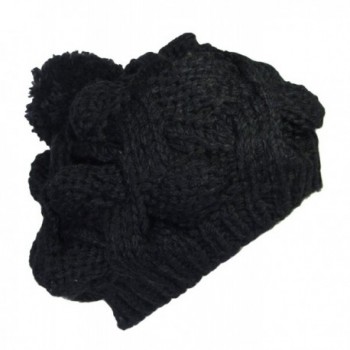 KMystic Cable Knitted with Pom Pom Thick Slouch Beret Winter Hat - Black - CG11IYXGECZ