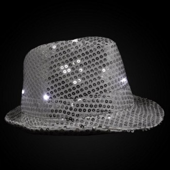 Silver LED Flashing Fedora Hat with Sequins - C4117GPBYRR