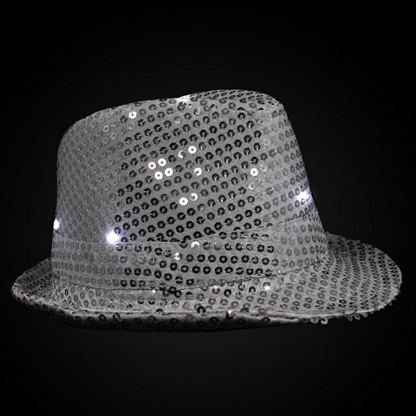 Silver LED Flashing Fedora Hat with Sequins - C4117GPBYRR