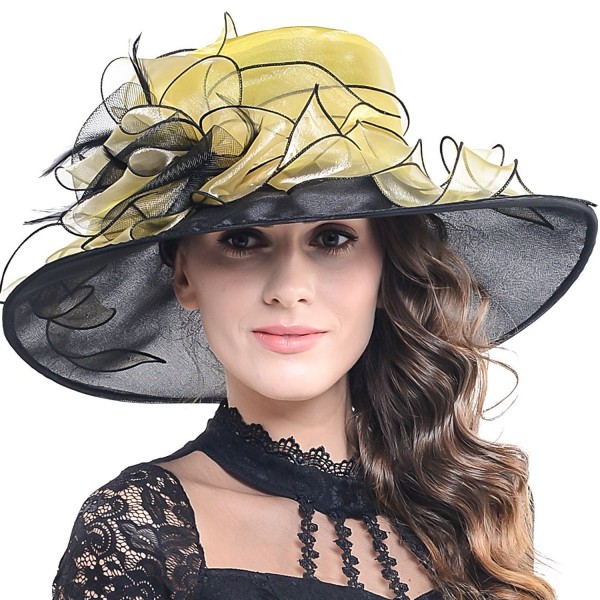 FORBUSITE Women Two-Tone Kentucky Derby Church Dress Organza Hat S603 - Yellow - C217WY5MSET