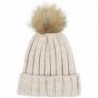 Lilax Knit Faux Fur Pom Pom Thick Ribbed Soft Warm Beanie Hat - Beige - CD12MRCD6D3