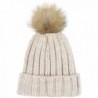 Lilax Knit Faux Fur Pom Pom Thick Ribbed Soft Warm Beanie Hat - Beige - CD12MRCD6D3