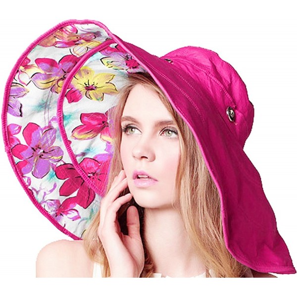 Bienvenu Womens Large Brim Floppy Foldable Roll up UPF 50+ Beach Sun Hat - Fuchsia - CW11ZVBXQQ5