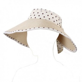 Aerusi Women's Roll Up Straw Floppy Wide Brim Sun Visor Hat With Polka Dot Bow - Beige - CJ12GZQKWWZ