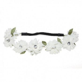 Lux Accessories Full Bloom Cream White Stretch Flower Green Leaf Coachella Floral Headband - CP11L7LRH3L