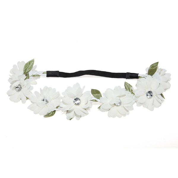 Lux Accessories Full Bloom Cream White Stretch Flower Green Leaf Coachella Floral Headband - CP11L7LRH3L