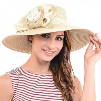 Fanny Straw Kentucky Derby Church Dress Wedding Floral Beach Sunhat - Premium Quality-khaki - CD12BX3NFNX