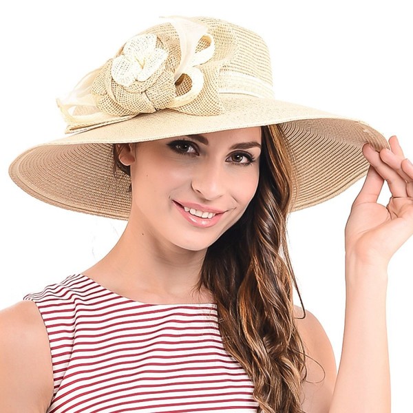 Fanny Straw Kentucky Derby Church Dress Wedding Floral Beach Sunhat - Premium Quality-khaki - CD12BX3NFNX