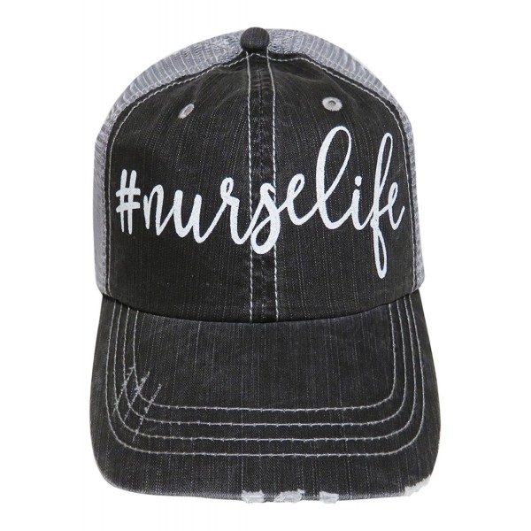 NEW!! White Glitter NurseLife Distressed Look Grey Trucker Cap Hat Fashion - CV12N1PPZ6Z