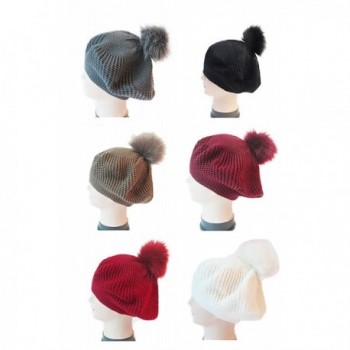 Womens PomPom Kintted Fashion Burgundy in Women's Skullies & Beanies