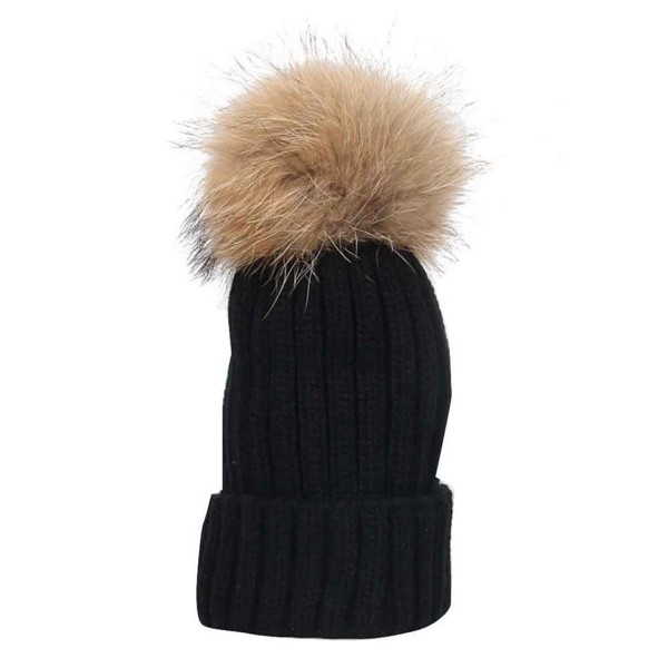 Women Winter Crochet Hat Wool Knit Hemming Warm Cap - Black - CM12N7Y6J4G