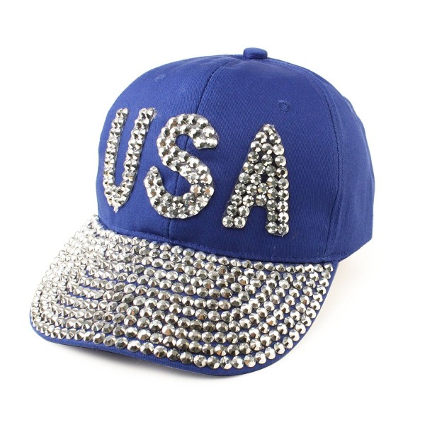 USA Jewel Rhinestone Bling Studs Sparkle Baseball Ball Cap Hat - Blue - CE11MZ7UK5X