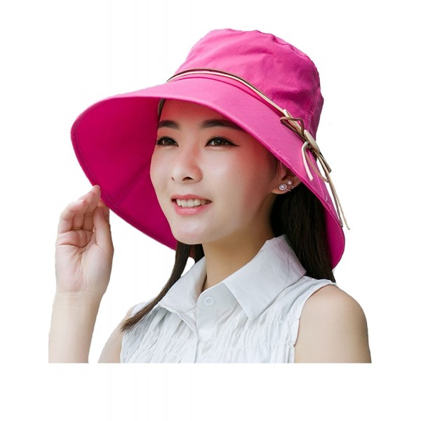 Sun Hat For Women Beach Hat Wide Brim Hat Foldable Bucket Cord UPF 50+ - Rose - C317YSE72NL