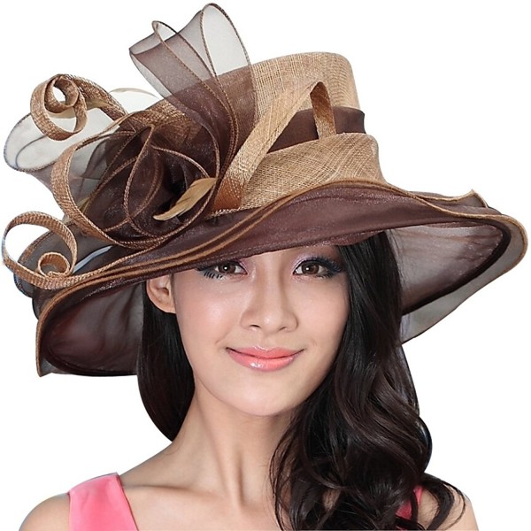 June's Young Women Hat Sinamay Hat Organza Brim Wide Brim Feathers - CE11U8JR7VF