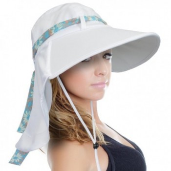 Sun Blocker Women Sun Flap Hat with Adjustable Drawstring Hiking Cap Wide Brim - White - CF17XXIY47I