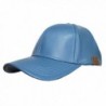 Funky Junque's 6 Panel Solid Adjustable Faux Leather Baseball Metal Closure Cap Hat - Denim - CG12EUL6QHH