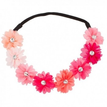 Lux Accessories Multi Color Peach Pink Rainbow Floral Flower Crystal Stretch Headband Head Band - C4123I2CFFL
