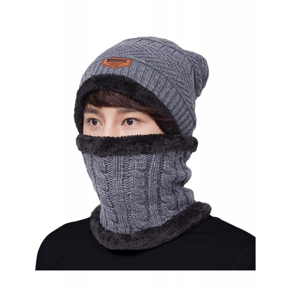 Vogstyle Men's Beanies Hat Thick Knit Skull Cap Scarf Set Warm Knit Hat - Gray - CC187DG7XA3