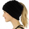 Yeewin BeanieTail Womens Ponytail Knit Messy High Bun Beanie Solid Ribbed Hat Cap With Ponytail Hole - Black - CE188XWKDHO