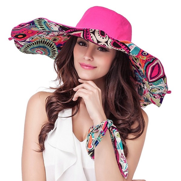 YoungLove Reversible Wide Large Brim Summer Hat Packable Floppy Sun Hat UPF50+ - 7934_rose - C01805QNLN7