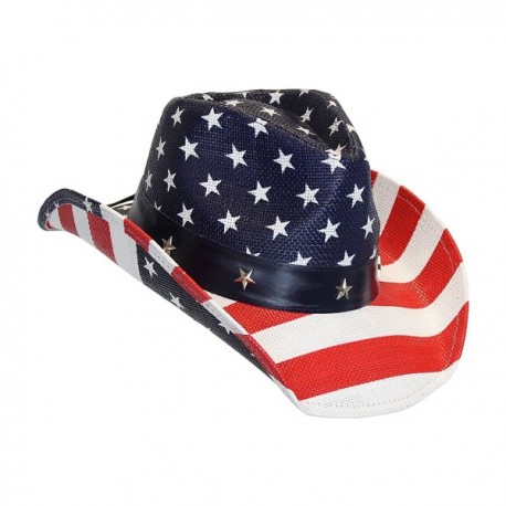USA American Flag Straw Cowboy Hat w/ Shapeable Brim- Red- White- Navy ...