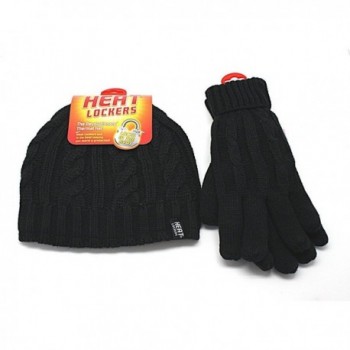 Heat Lockers Womens Black Braided Thermal Hat and Gloves Set - CJ12OCSCS0J