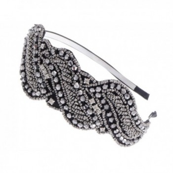 Alilang Metallic Gunmetal Grey Beaded Headband Rhinestone Crystal Accents - CA117WZJGK3