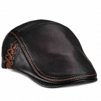 lethmik Unique Flat Cap Hunting Cowhide Leather Driver IVY Cap newsboy Hat - Red Stitching Line - CD126ZYQ9BP