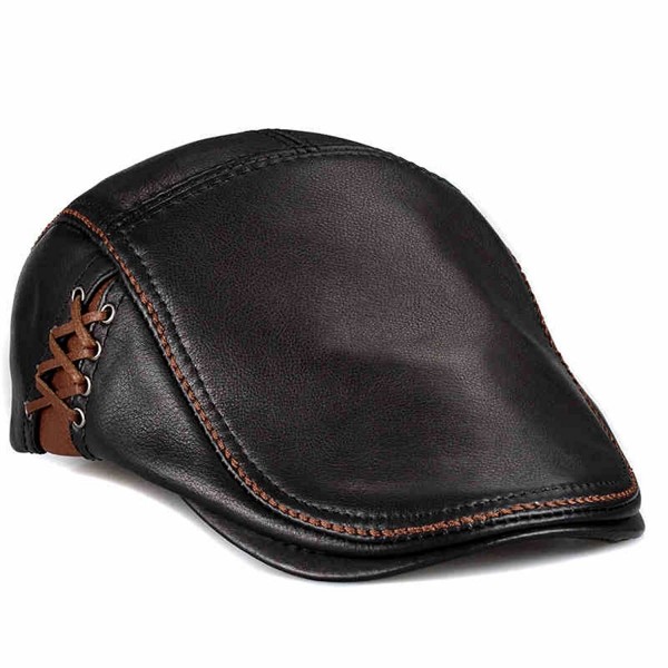 Unique Flat Cap Hunting Cowhide Leather Driver IVY Cap newsboy Hat ...