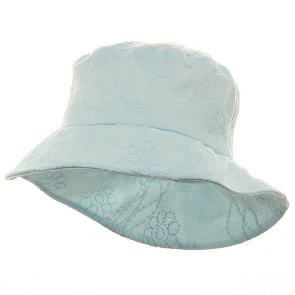 Ladies Embroidered Cotton Fashion Bucket Hat - Turquoise - CD113HANQYX
