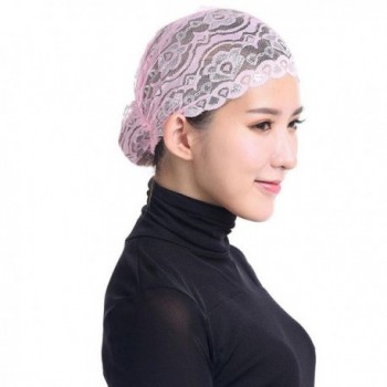 Qingfan Women Muslim Hijab Ruffle Cancer Chemo Elegant Lace Hat Beanie Scarf Turban Head Wrap Cap - Pink - CO186OND5S0