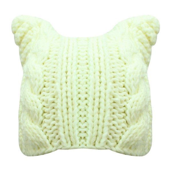 Luxury Divas Thick Cable Knit Beanie Hat With Pussy Cat Ears - Cream - C5187C7MTT5