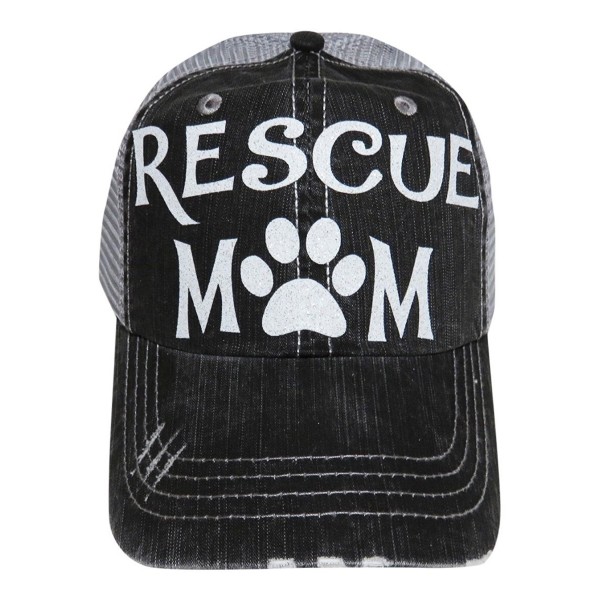 White Glitter Rescue Mom Grey Trucker Baseball Cap Pet Animal Dog Cat - CS12MXD0ZE8