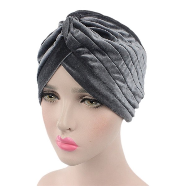 beauty YFJH Pleated Stretch Ruffle Women's Velvet Chemo Turban Hat Wrap Cover - Grey - CW186O9MQYX