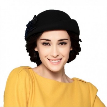 Maitose Women's Lace Flower Wool Beret Cap - Black - C9126NOBCN7