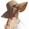 DRESHOW Womens Big Bowknot Straw Hat Floppy Foldable Roll up Beach Cap Sun Hat UPF 50+ - Khaki - C717Z6X3WSI