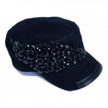 Olive & Pique Women's Abstract Bling Hand Beaded Cadet Hat - Black - CK17YZ5AG0H