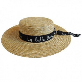 MAISON DE COCO Wide Brim 100% Natural Straw Adjustable Hat with Letter Scarf Panama Hat - Black - C412JHEM0FT