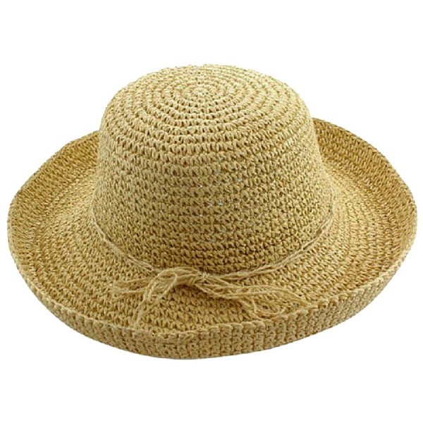 Womens Beige Crocheted Paper Braid Toyo Kettle Brim Sun Hat - CC11J1CM9JZ