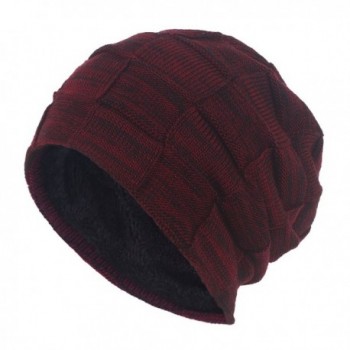 Janey&Rubbins Winter Baggy Oversize Solid Knit Beanie Hat Warm Villi Lined Skull Ski Cuff Stocking Cap - Dh-red - C712NB73BY9