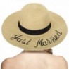 LONSANT Women's Paper Weaved Crushable Beach Embroidered Quote Adjustable Floppy Brim Sun Hat - Just Married - CU184XWGYS5