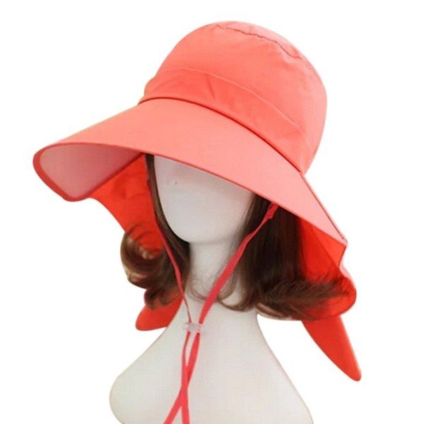 Eforstore Women Outdoor UV protection Sun Hat Wide Brim Floppy Fold Beach Cap - Orange - CS12GEIDBAD