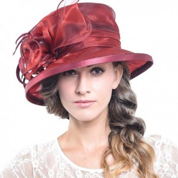 Fanny Women Church Kentucky Derby Bucket Dress Flower Hat - Claret - C011WUSRB2H