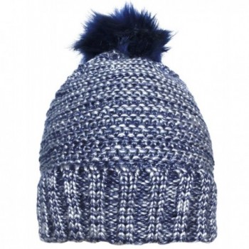 KMystic Metallic Look Faux Fur Pom Pom Fleece Lined Beanie Hat - Blue - CH18733QCRI